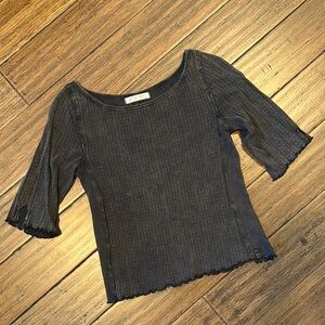 We the Free Black/Gray Ribbed Top
